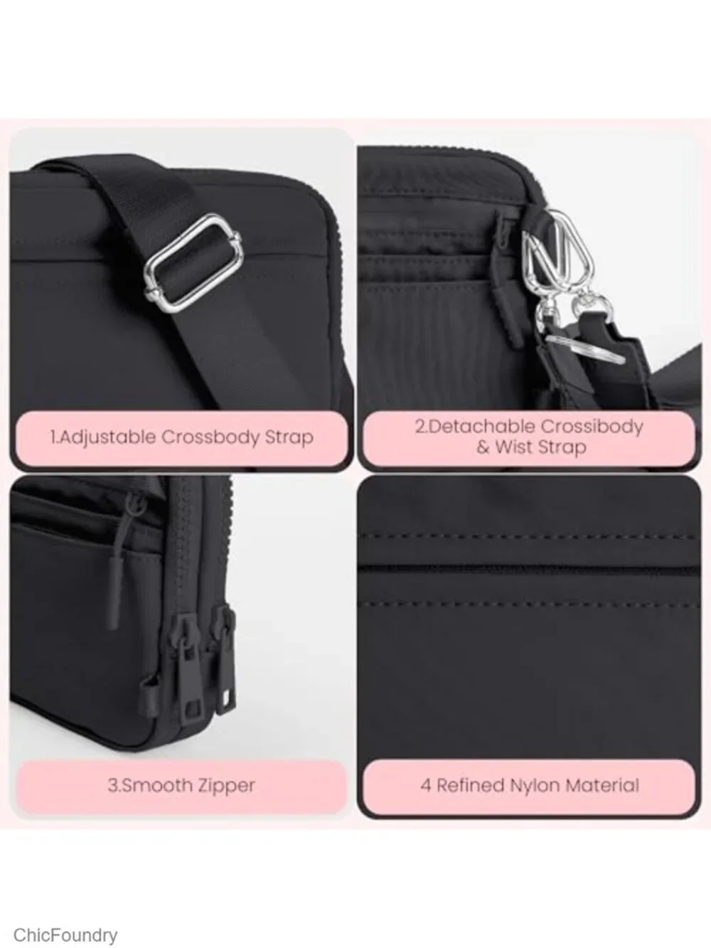 RFID Wristlet Crossbody Purse with Anti-Theft Lock, Nylon 2-in-1 Wallet